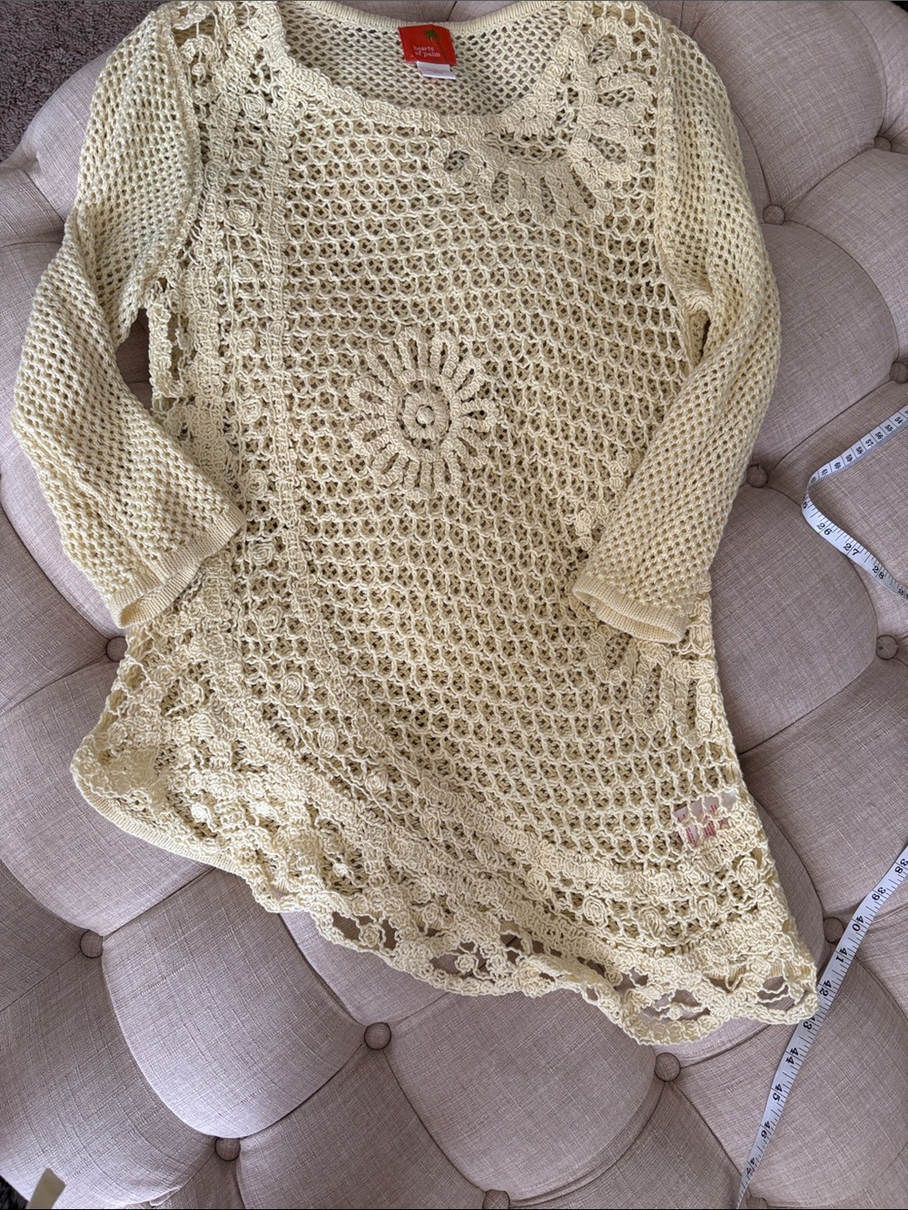 hearts of palm Pale Yellow Crochet Tunic Sweater